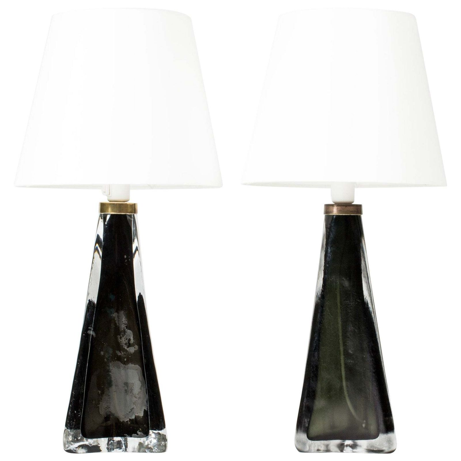 Lampes de table mid-century en verre par Carl Fagerlund, Orrefors, Suède, années 1960