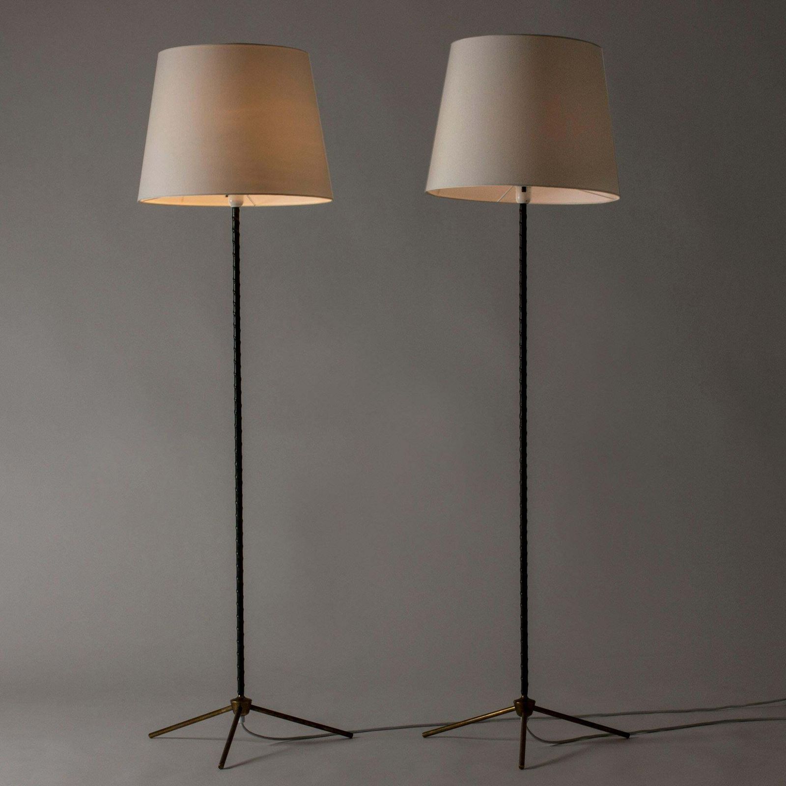 Scandinavian Modern vloerlampen van Bergboms, messing en leer, Zweden photo for sale