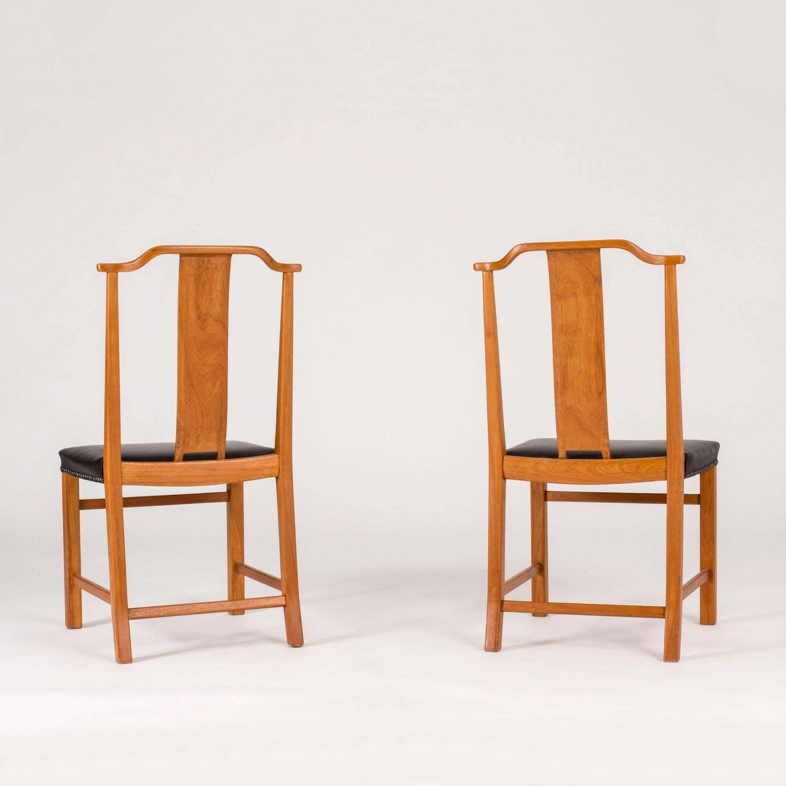 Set Of 12 Axel Larsson Dining Chairs, Stained Elmwood & Leather, 1940s photo 9168.0