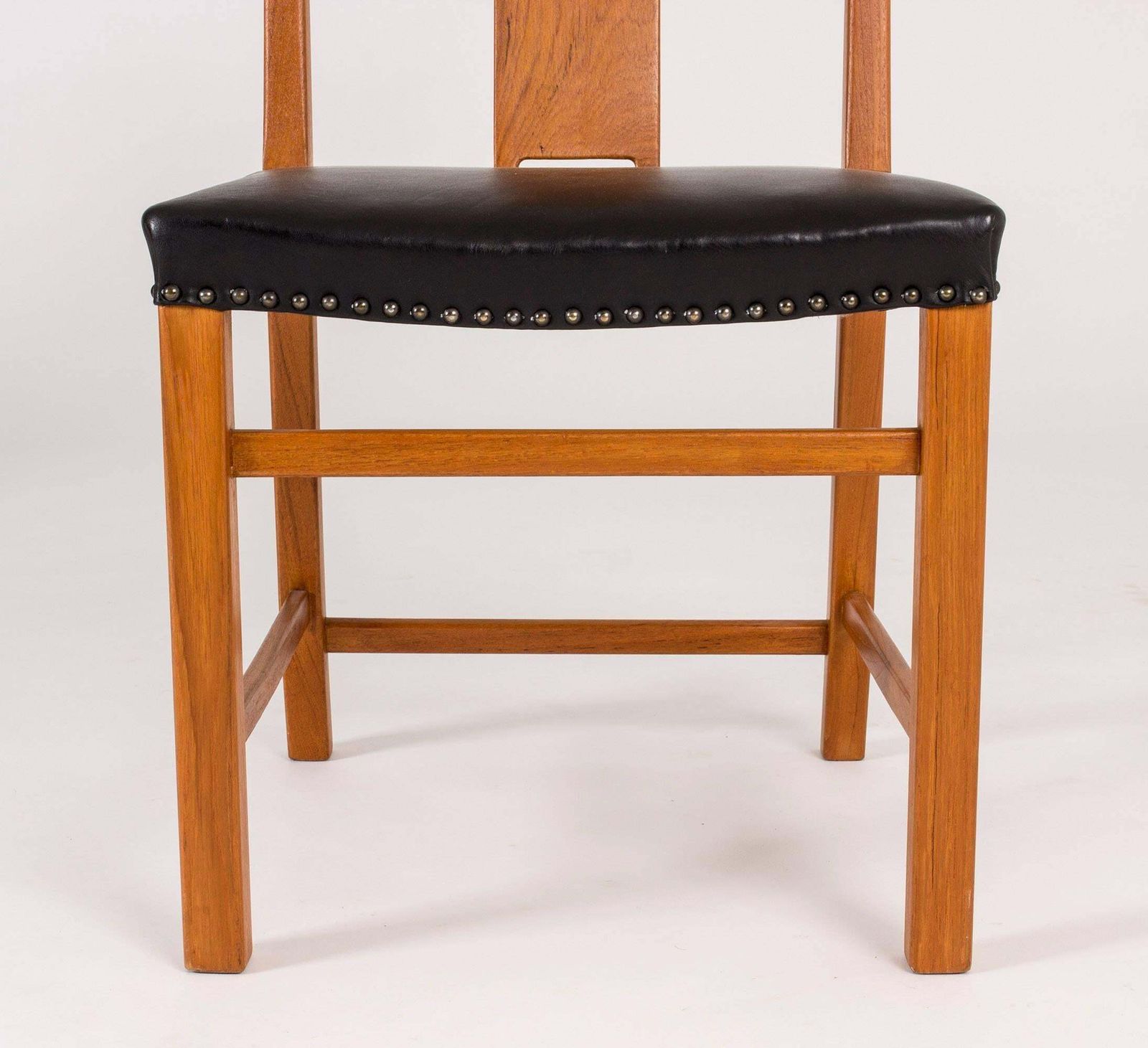 Set Of 12 Axel Larsson Dining Chairs, Stained Elmwood & Leather, 1940s photo vintage