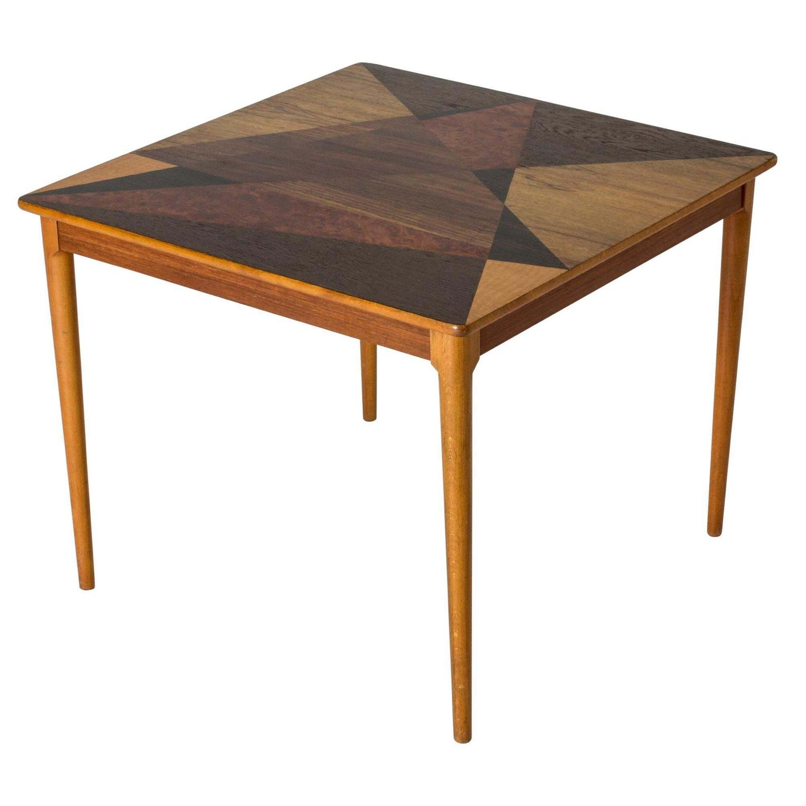 Table d'appoint suédoise mid-century en teck avec incrustation de bois, années 1950