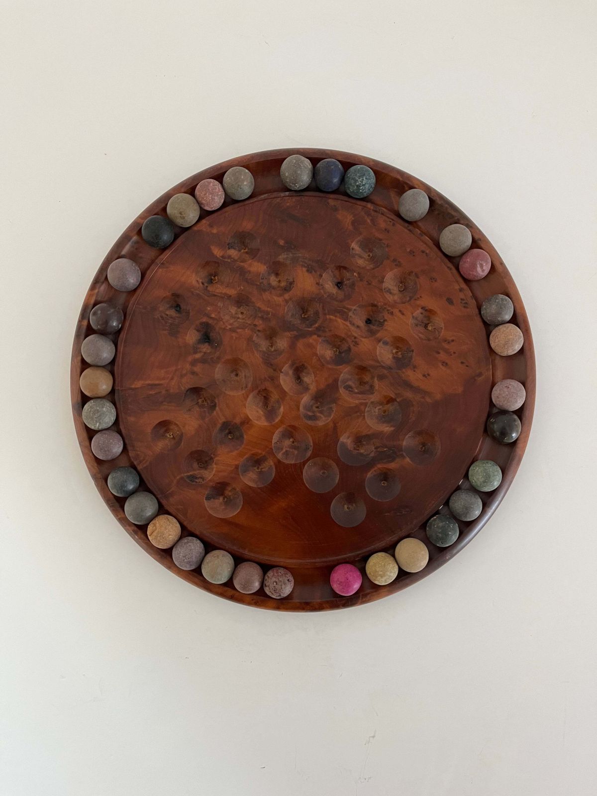 Marble Solitaire Board Game With 33 Handmade 19th Century Clay Or Stone Marbles. photo buy