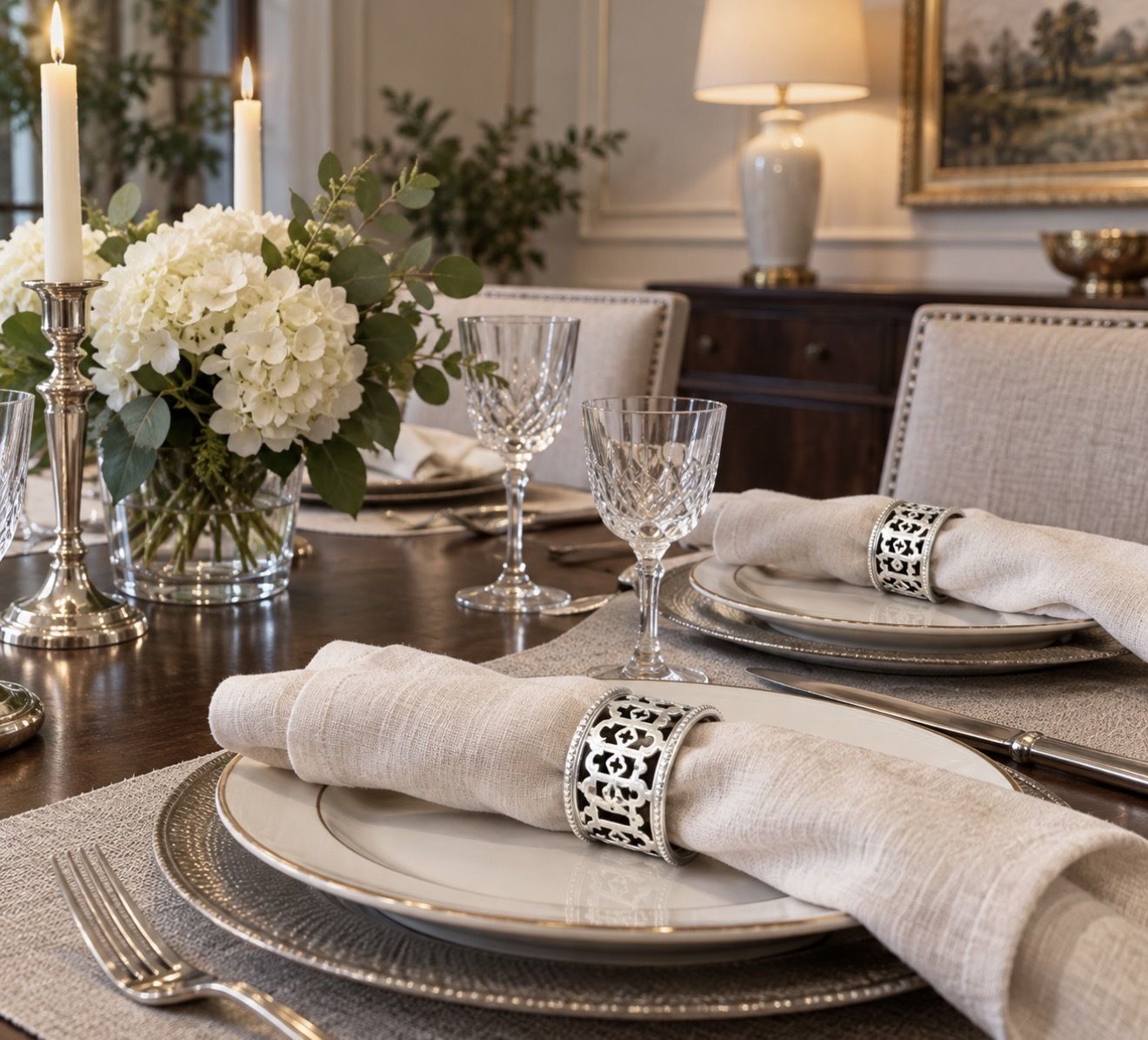Ensemble de 6 ronds de serviette anglais en argent, écrin d'origine, décor Art déco photo furniture
