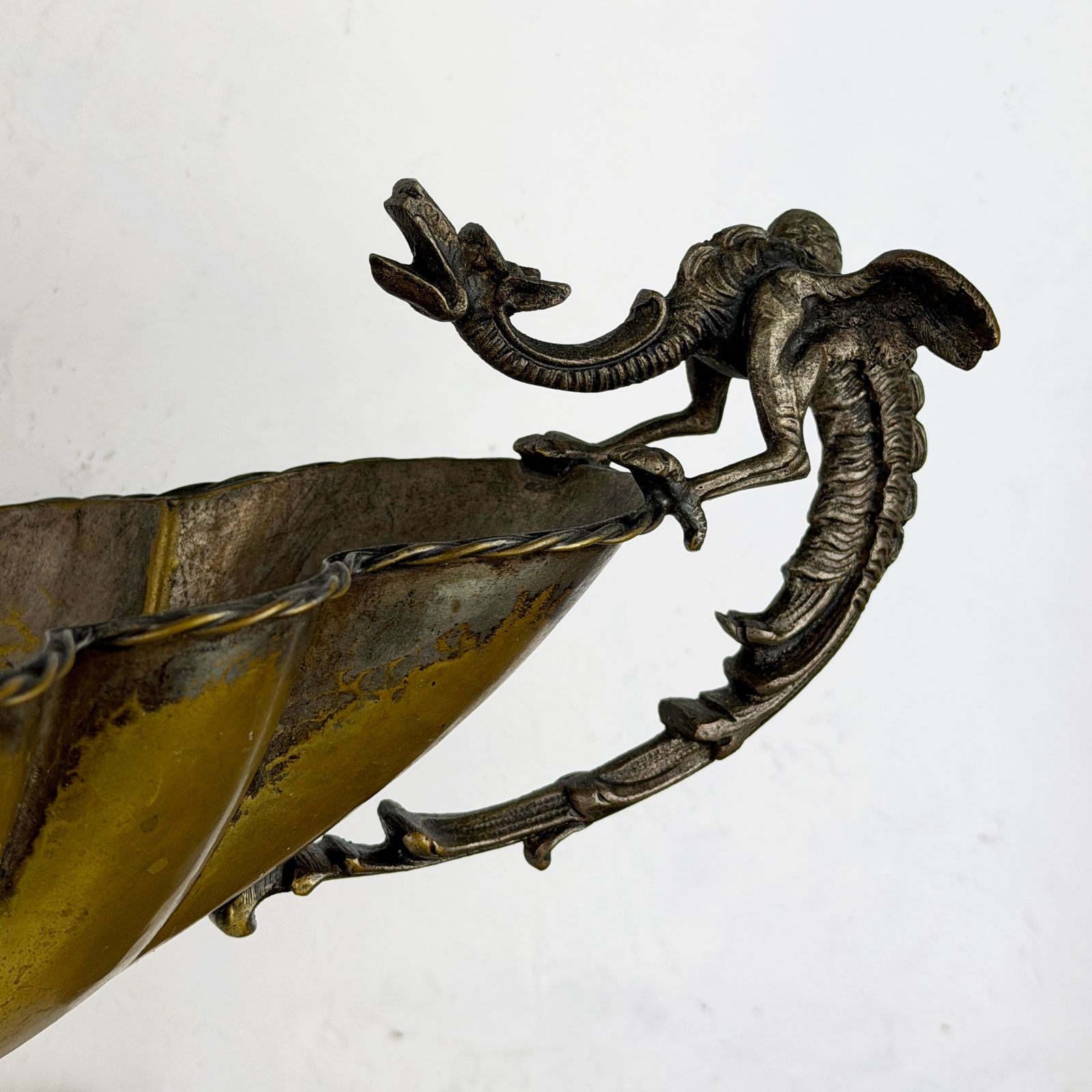 Antique Silverplate Centerpiece With Dragon Handles, Footed Jardinière Or Fruit Bowl photo vintage
