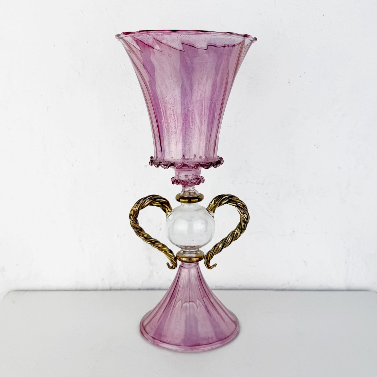 Rare Vintage Murano Glass Goblet, Pink Venetian Murano Champagne Glass, Murano Wine Glass