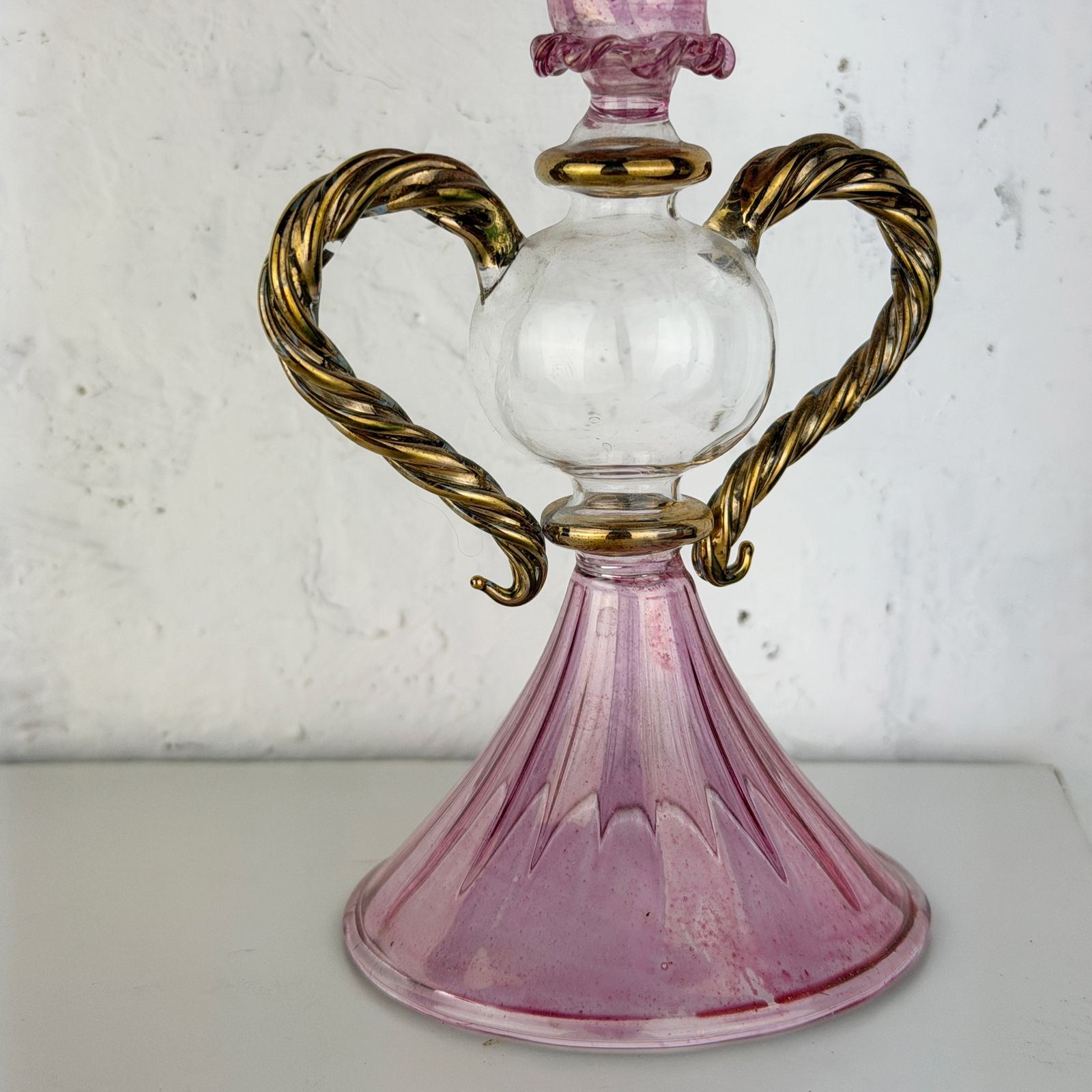 Rare Vintage Murano Glass Goblet, Pink Venetian Murano Champagne Glass, Murano Wine Glass photo for sale
