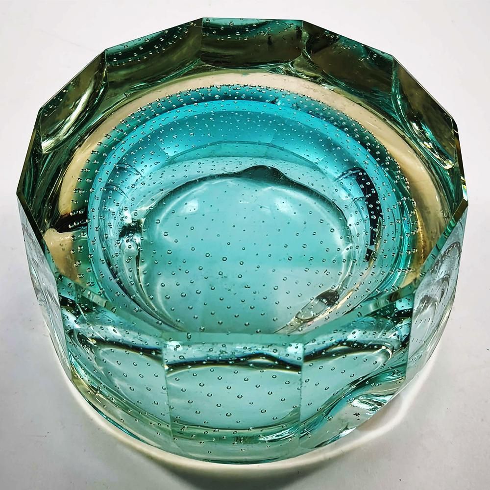 1960s Stunning Multifaceted Ashtray Or Catch All In Murano Glass With Air Bubbles. Made In Murano, Italy photo buy