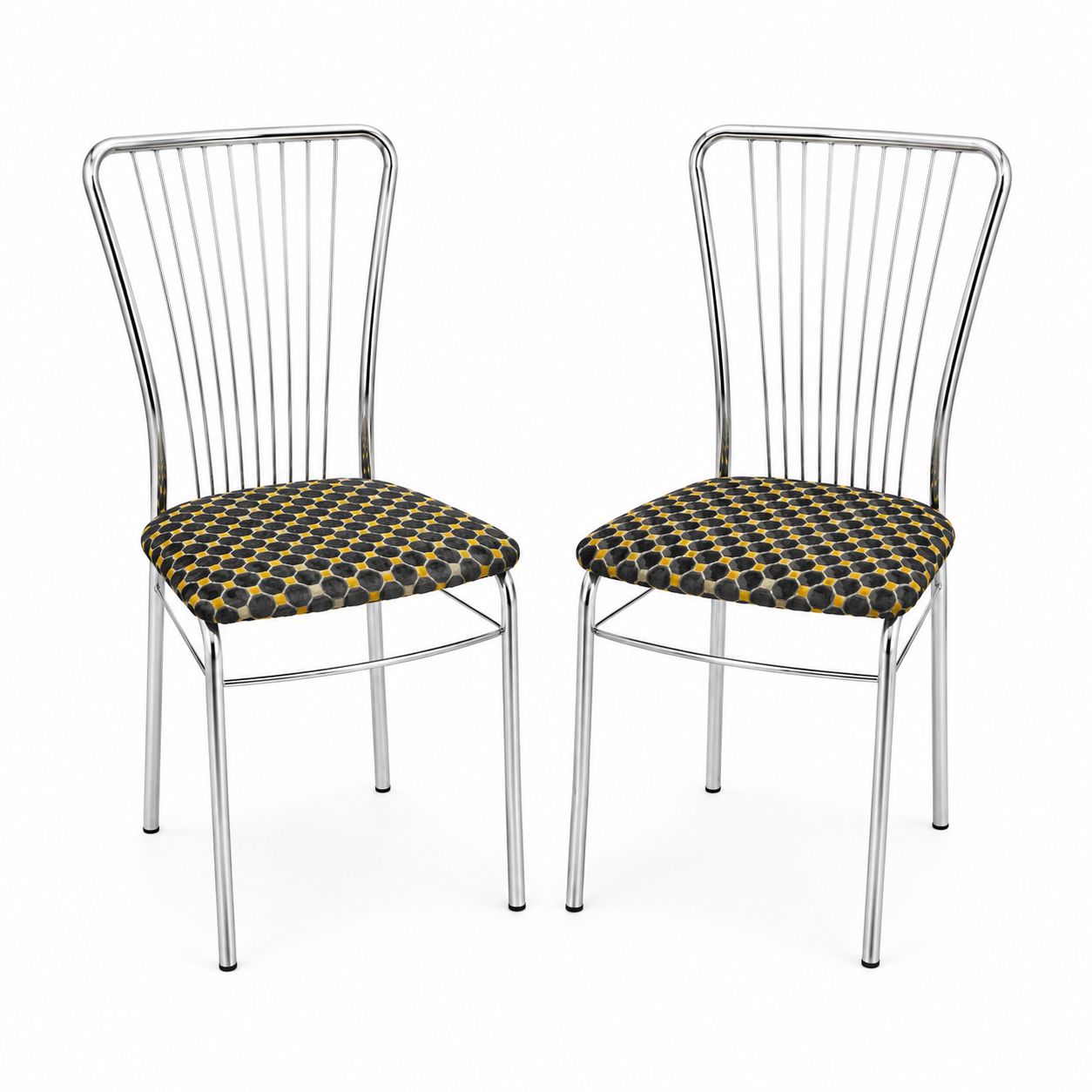Set metalen stoelen met waaiervormige rugleuning, nieuwe bekleding, Denemarken, jaren 1980