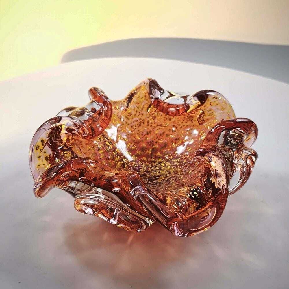 1950s Stunning Ashtray In Murano Glass With Gold Finishes, Made In Italy. photo 215.0