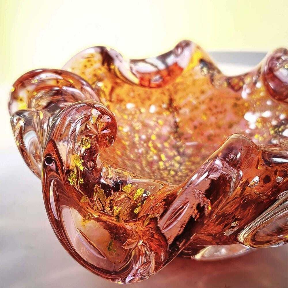 1950s Stunning Ashtray In Murano Glass With Gold Finishes, Made In Italy. photo vinterior