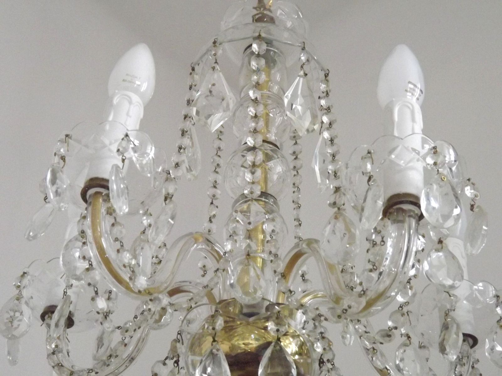 French Vintage Maria Theresa Gold Metal & Glass 5 Light Crystal Chandelier photo 425.0
