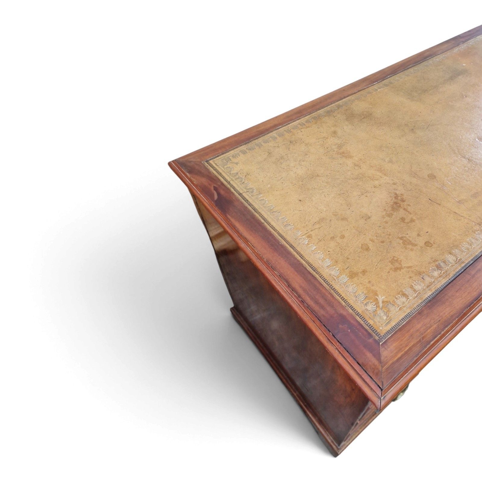 Antique Mahogany Pedestal Desk Leather Top 9 Drawer Kneehole photo vintage