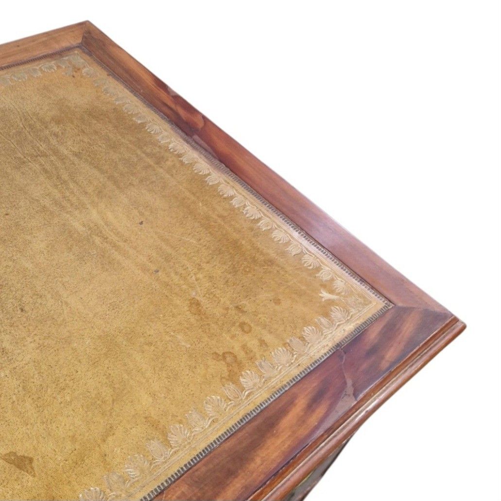 photo for sale Antique Mahogany Pedestal Desk Leather Top 9 Drawer Kneehole