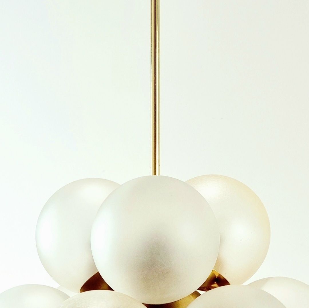 Lustre Space Age, laiton et 12 sphères en verre, Kaiser Leuchten, Allemagne, années 1960 photo Luminaires