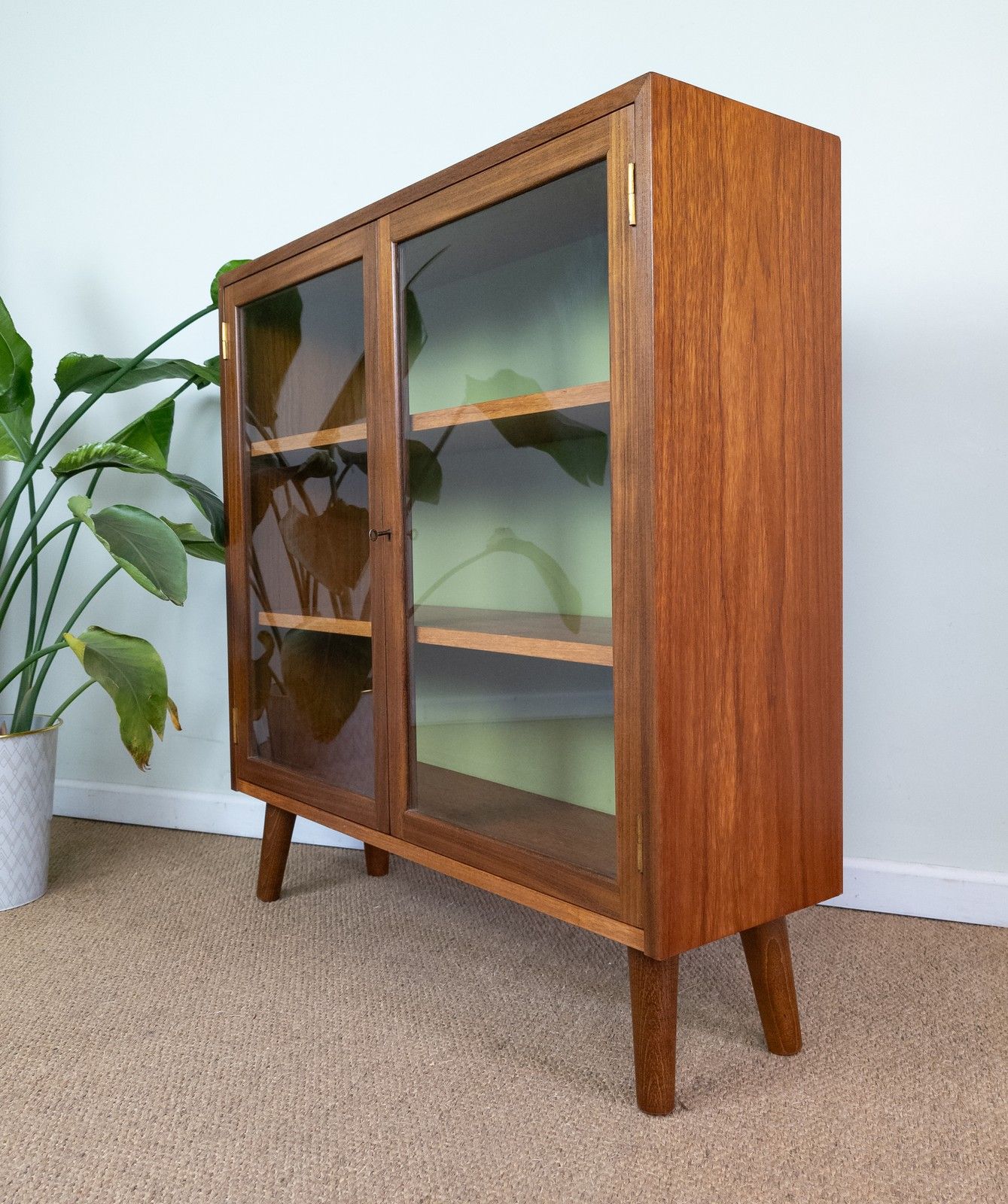 Refinished Vintage Teak Mid Century G Plan Small Green Glazed Cabinet Bookcase photo furniture