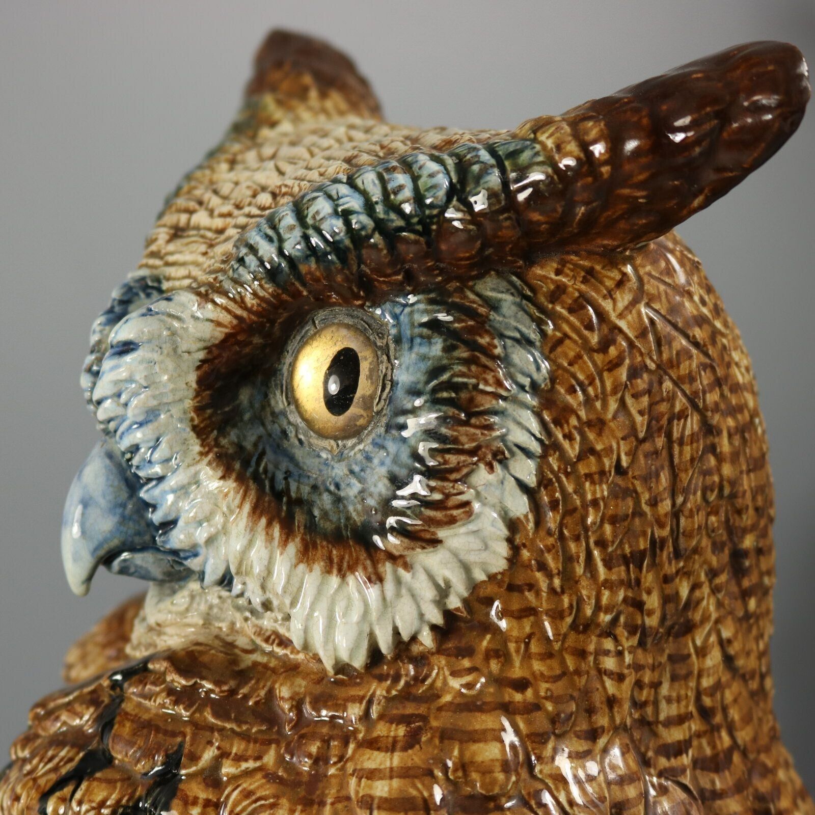 Home Decor Rare Hugo Lonitz Majolica Eagle Owl Figure photo