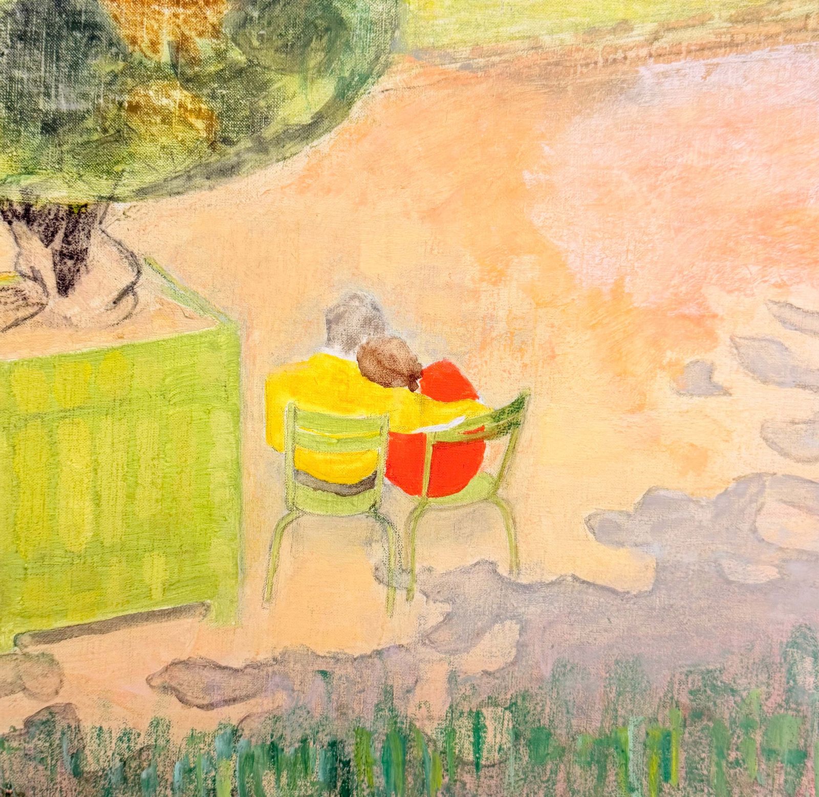 Couple assis sous un arbre dans un parc parisien, peinture moderniste française, XXe siècle photo Art