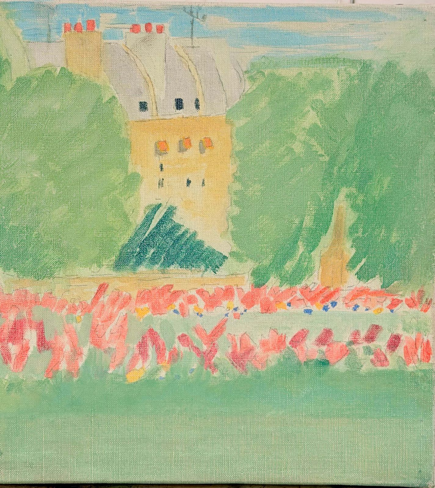 Figure paisible au Jardin du Luxembourg, Paris, peinture moderniste à l'huile, XXe siècle photo for sale