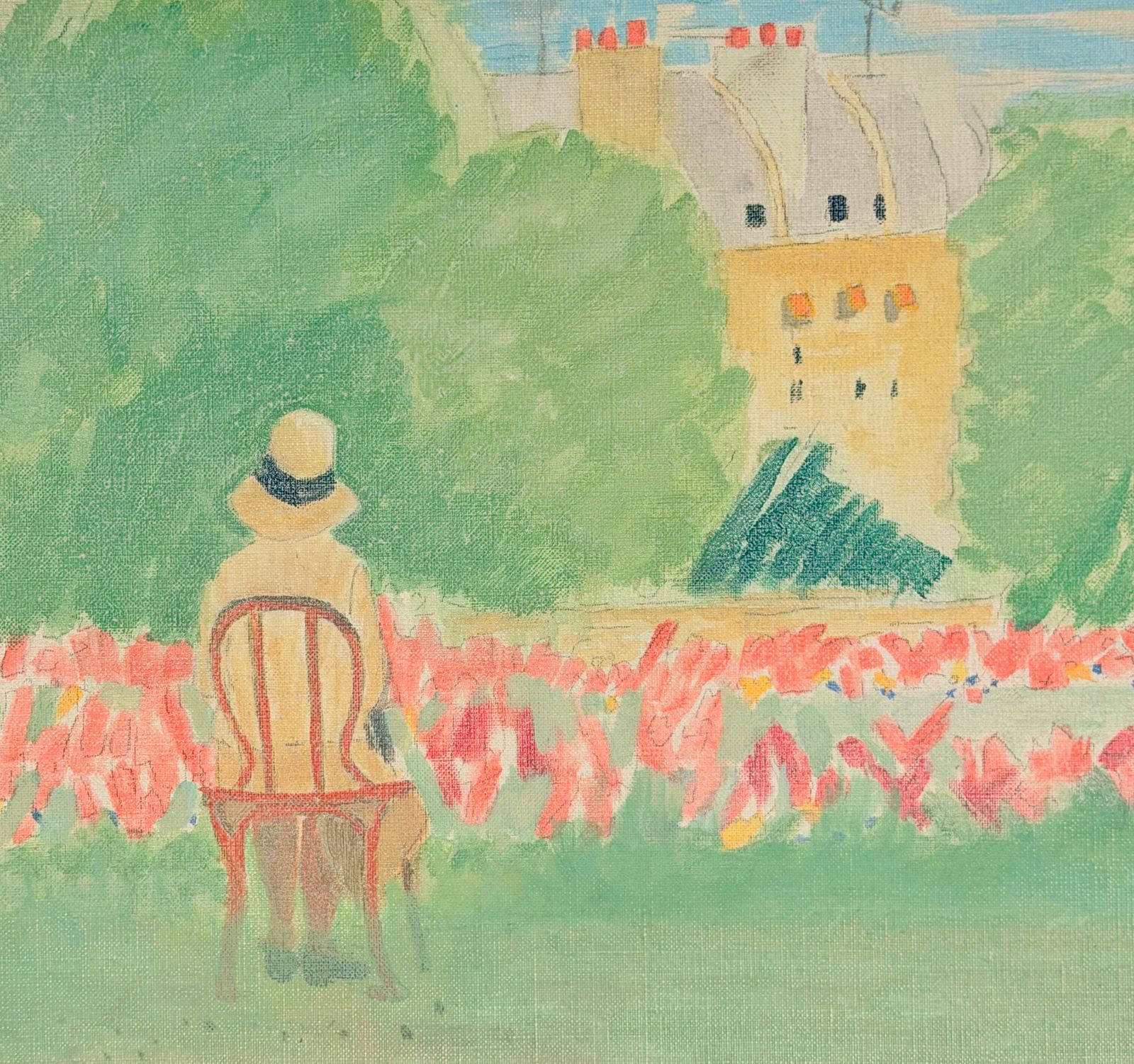 Peaceful Figure In The Jardin Du Luxembourg Paris 20th.C Modernist Oil Painting photo Art