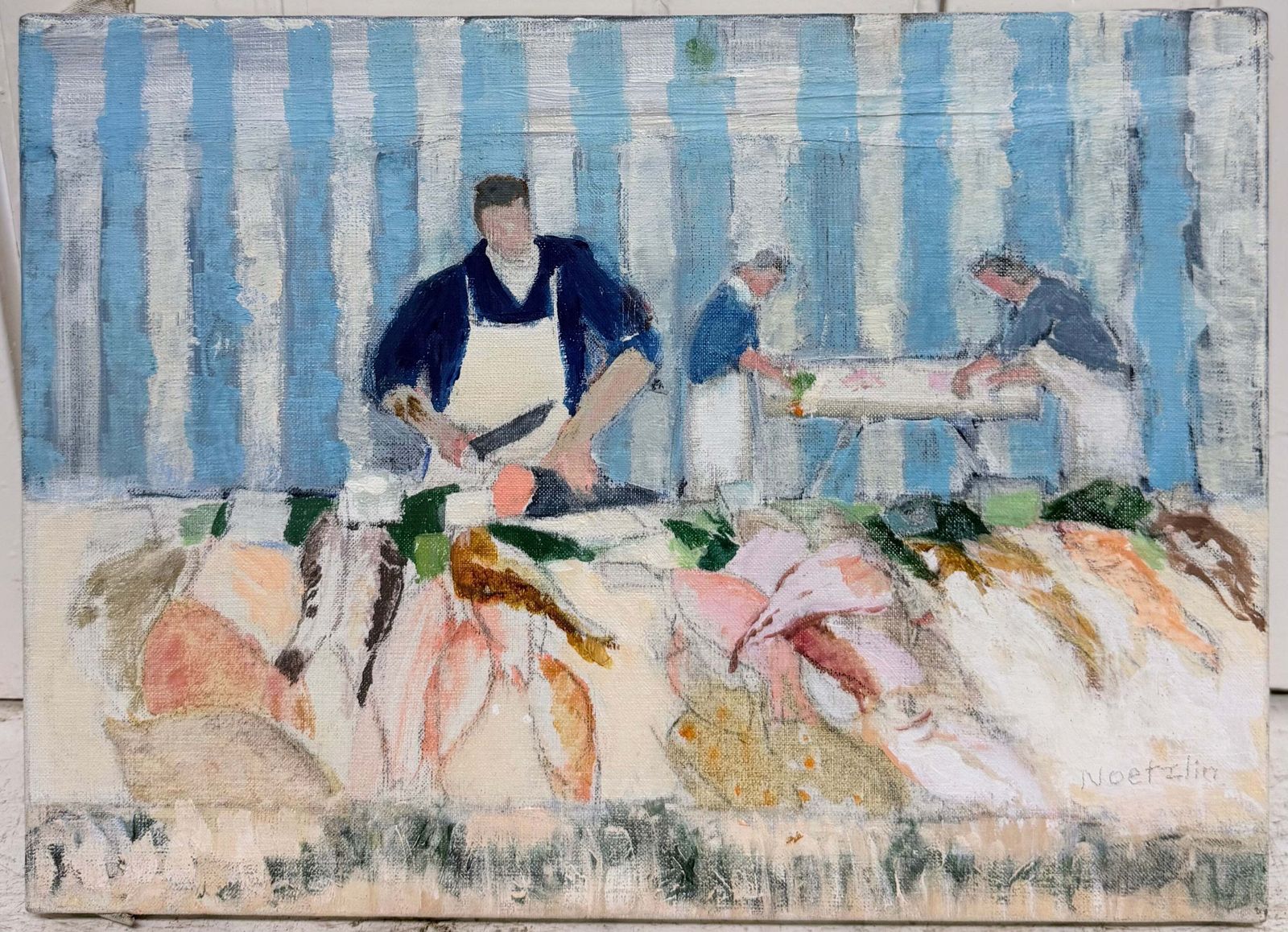 Scène de marché aux poissons, peinture moderniste du XXe siècle photo furniture