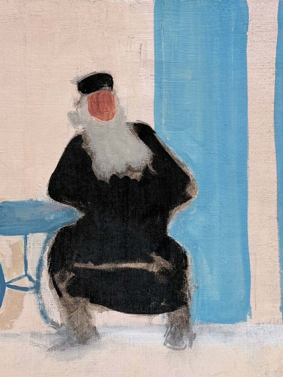 Two Figures At A Café With Bearded Cleric Man French Modernist Oil Painting photo for sale