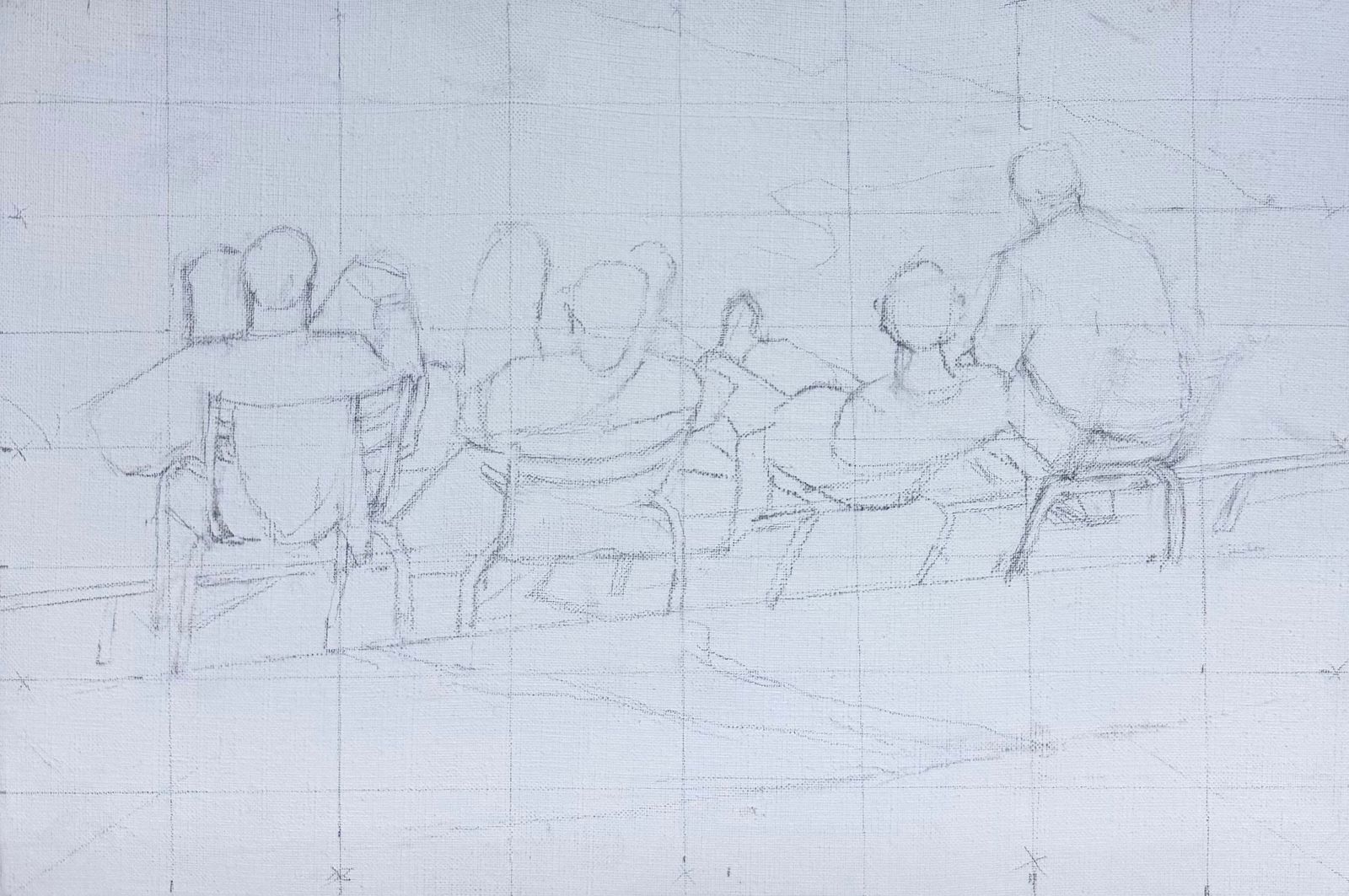 Figures Seated Together In A Parisian Park French Modernist 20th Century Drawing