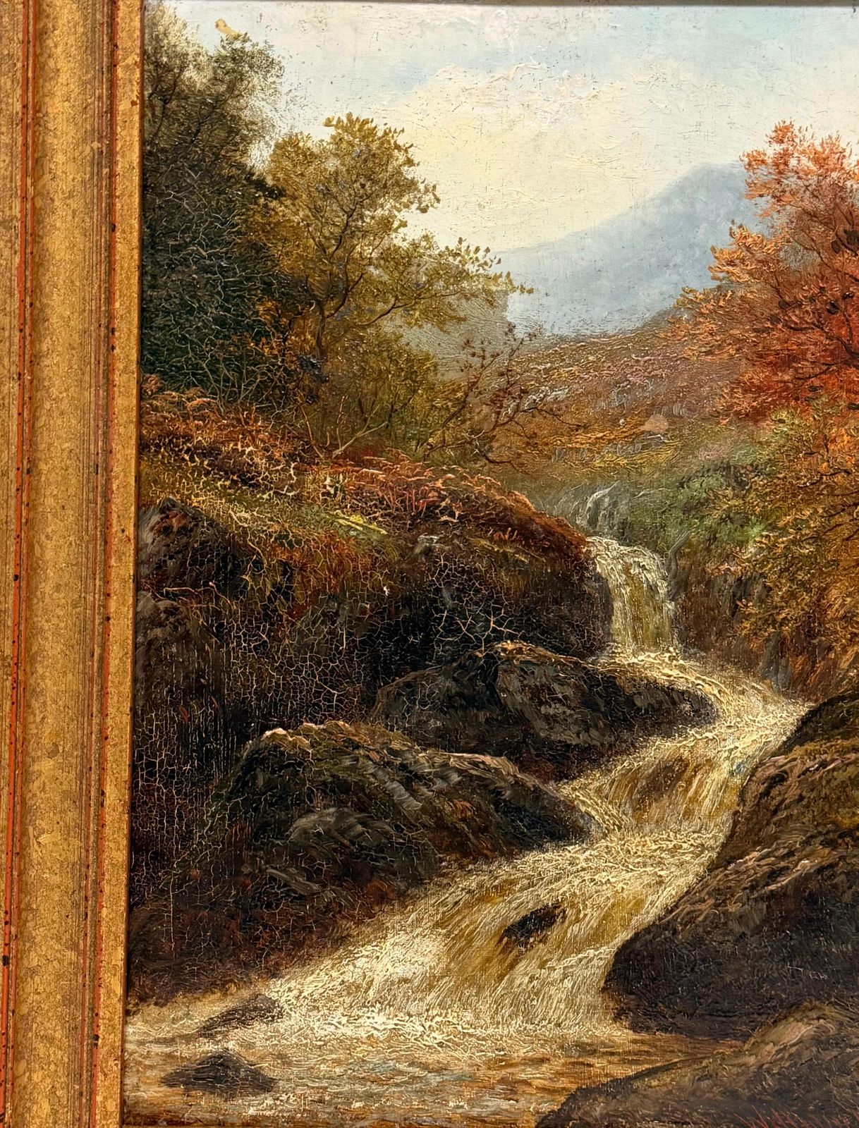 Antique British Oil Painting Highlands Mountain Landscape With Waterfall photo for sale