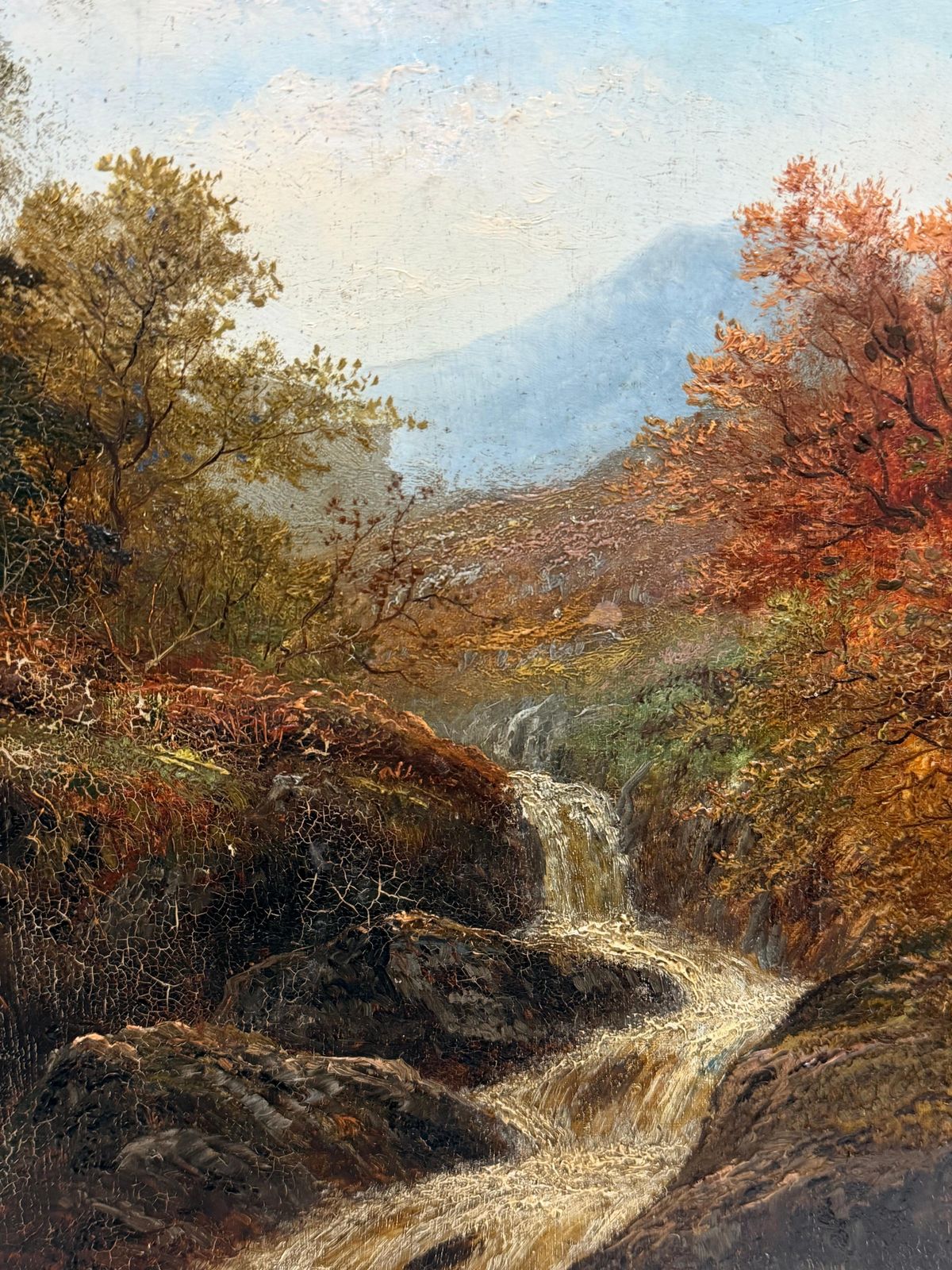Peinture à l'huile britannique d'époque, paysage de montagne des Highlands avec cascade photo buy