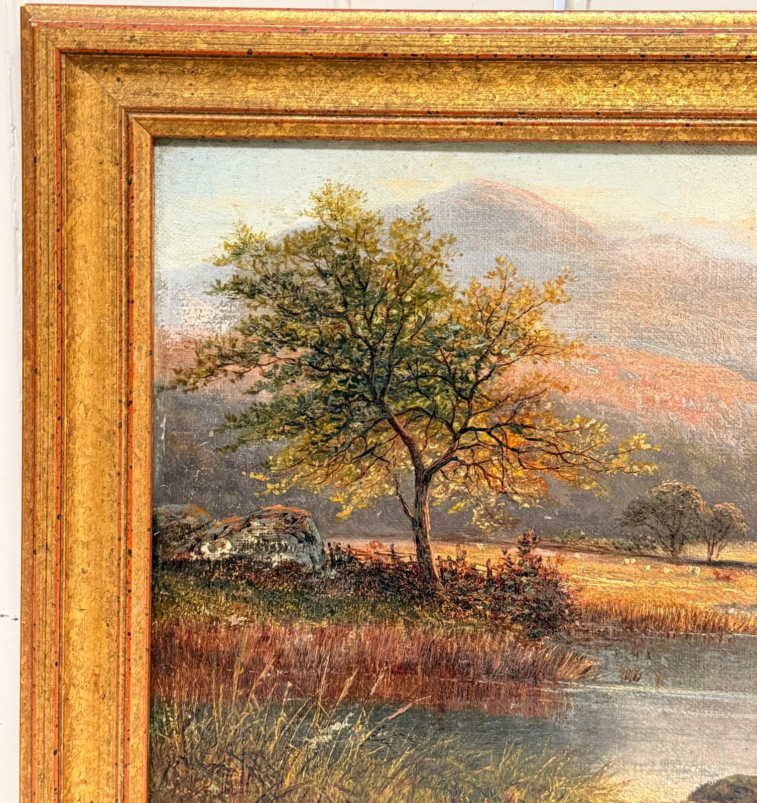 Bétail s'abreuvant dans un paysage automnal des Highlands, peinture à l'huile victorienne britannique d'époque photo buy