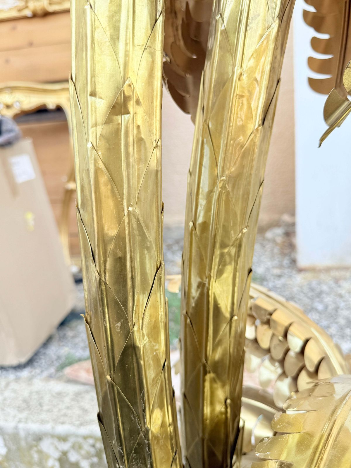 Pair Of Hollywood Regency Brass Palm Tree Floor Sculpture With Three Tier Palm photo buy