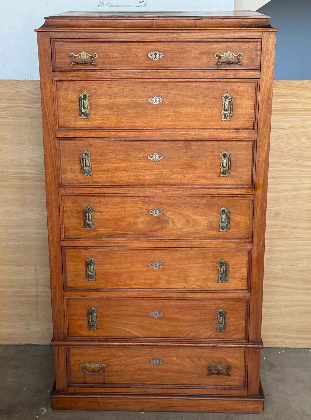 20th Tall Chest Of Seven Drawers Or Cabinet With Brass Hardware photo furniture