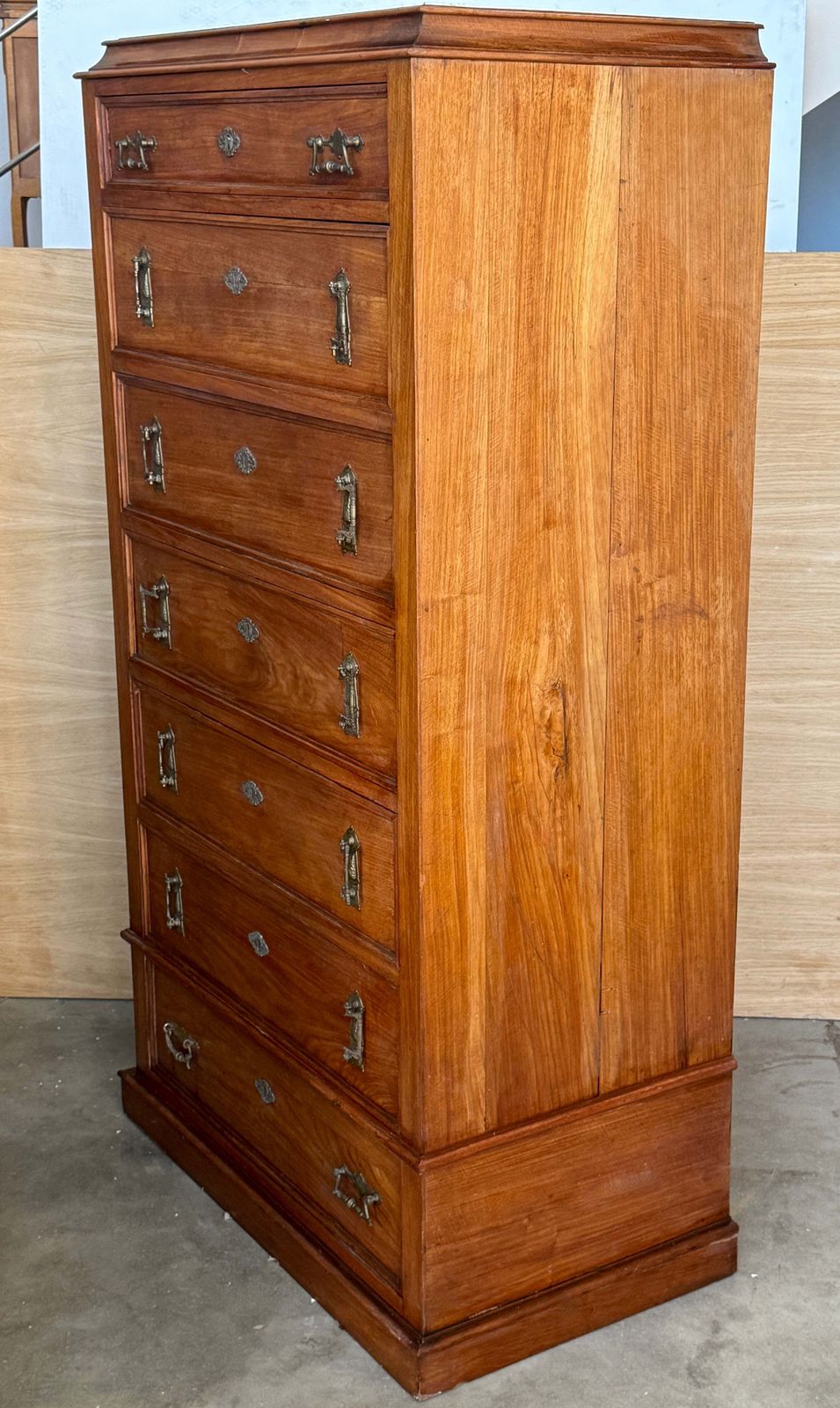 20th Tall Chest Of Seven Drawers Or Cabinet With Brass Hardware photo for sale
