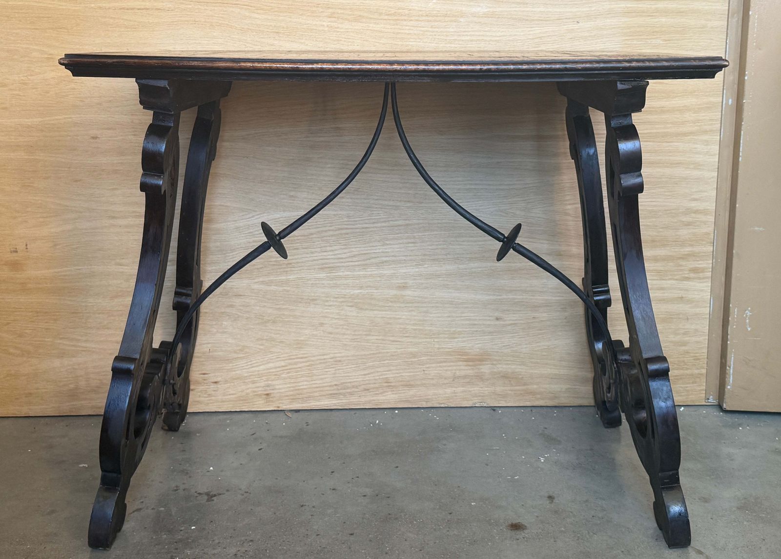 Spanish Marquetry Sidetable With Bird Motifs Marquetry And Iron Stretcher photo furniture