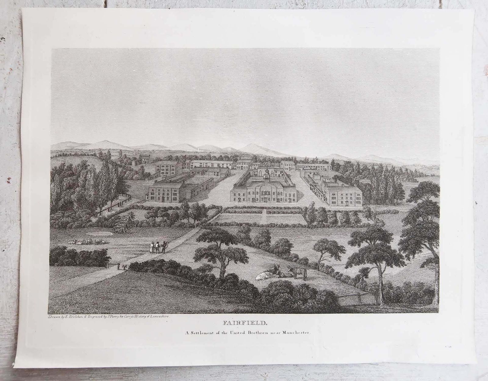 Set van 6 antieke prenten van Engelse landhuizen en tuinen, ca. 1790 photo vinterior