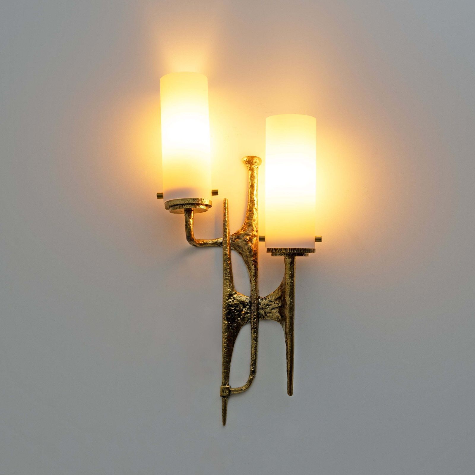 Paar Brutalistische Bronzen Wandlampen met Murano Glas door Felix Agostini, jaren 1990 photo 3408.0