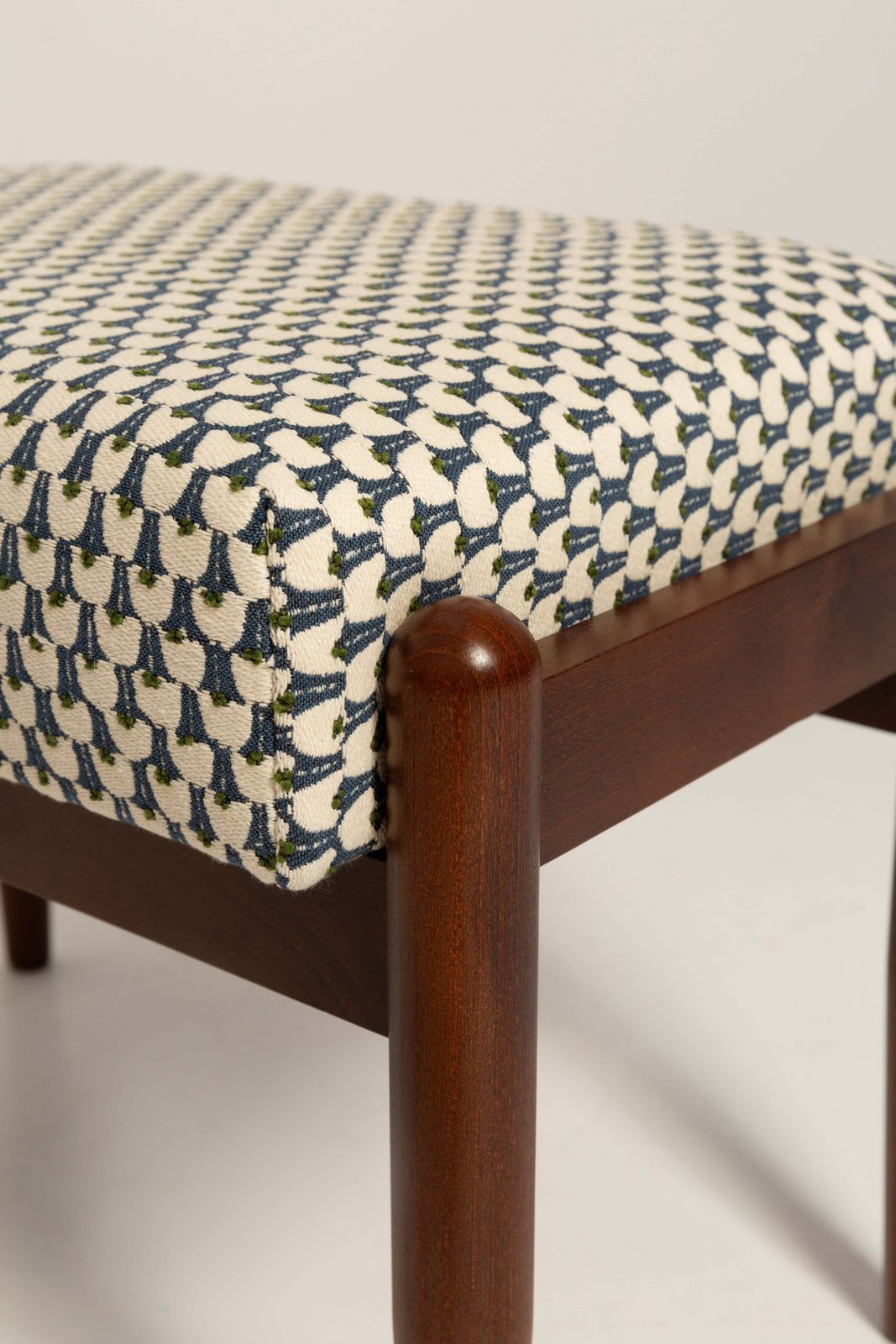 Mid Century Gfm Stool In Blue Jacquard, E. Homa, Europe, 1960s photo vinterior