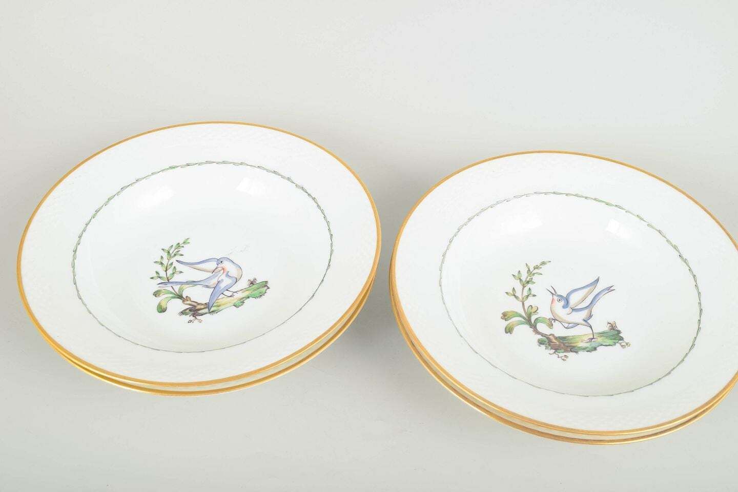 Royal Copenhagen. Set Of Four Large Deep Plates With Bird Motifs. Early 20th C. photo furniture
