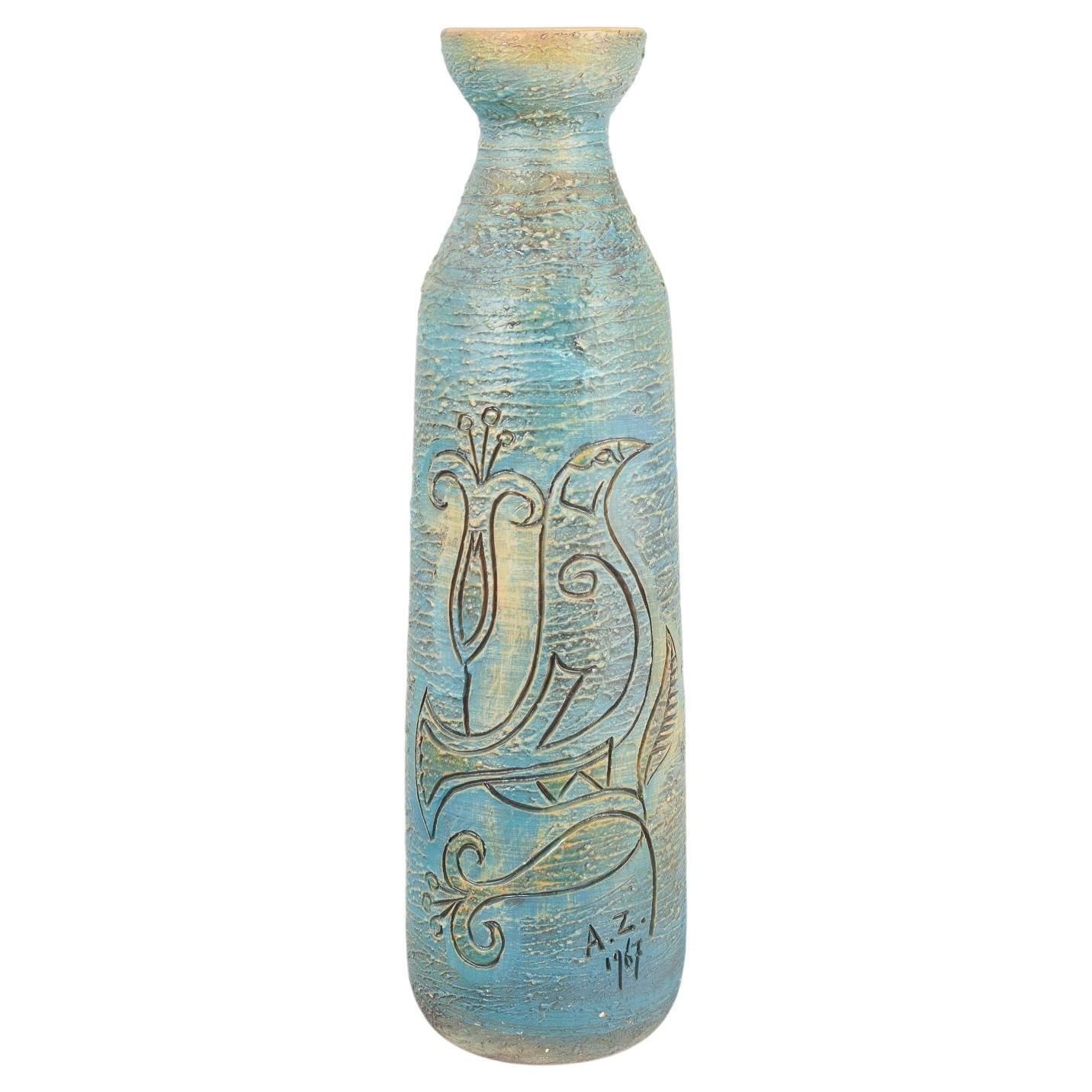 Grand vase de sol Antoni M. Zawadzki pour Tilgmans Keramik, motif oiseau.