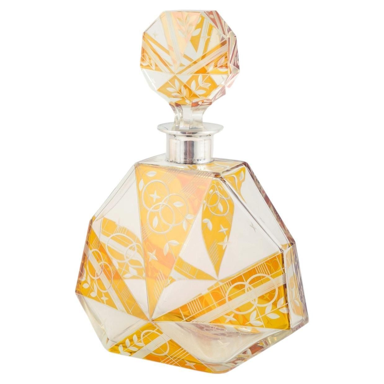 Art Deco Decanter In Faceted Crystal Glass With Silver Mounting. Sweden 1920/30s