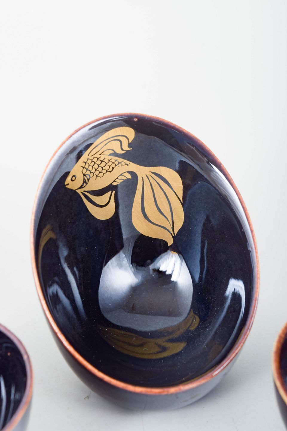 Gustavsberg. Three Miniature Bowls In Deep Blue Glaze. Mid 20th Century. photo for sale