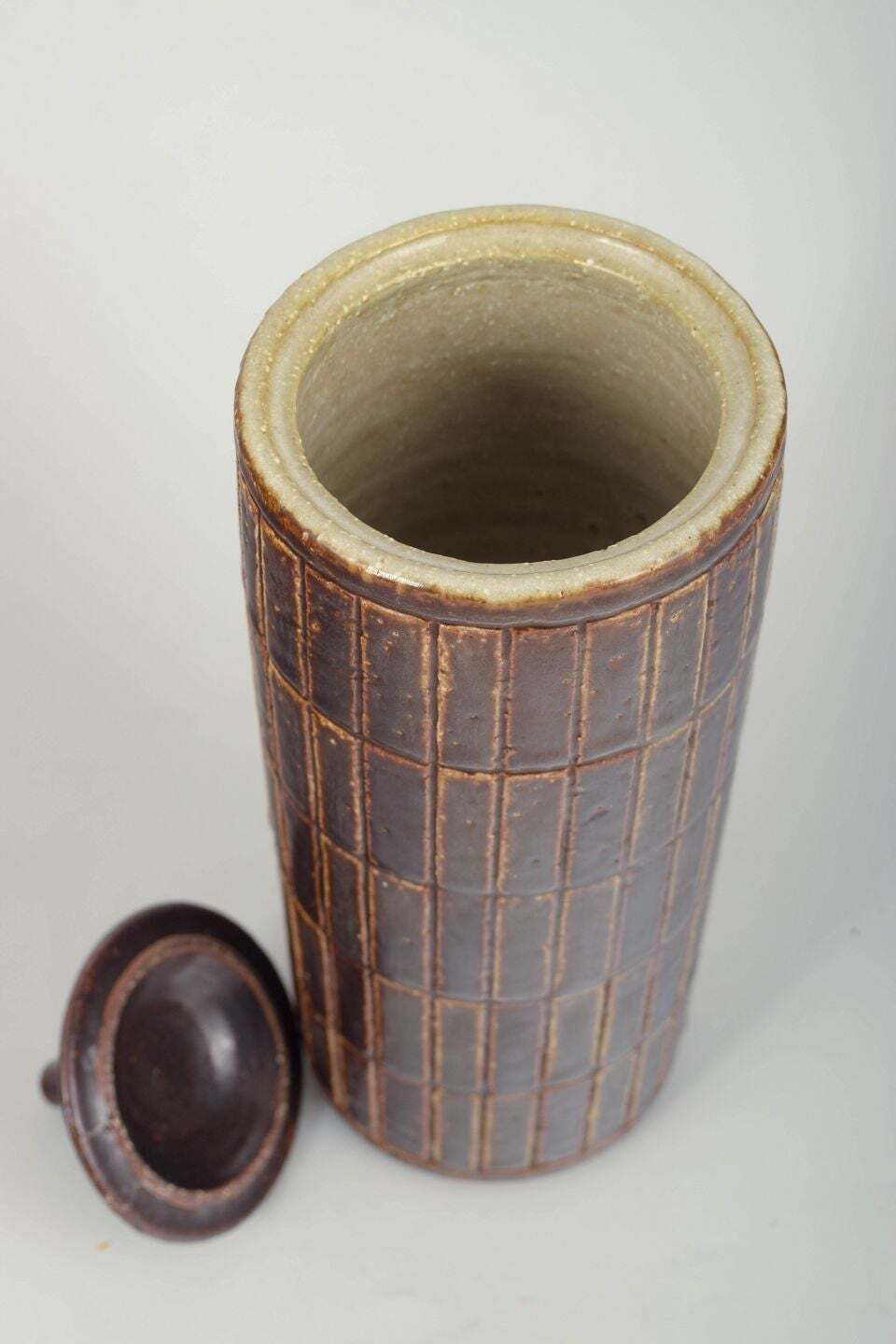 Palshus, Denmark. Large Lidded Vase With Geometric Relief Pattern, 1970s. photo for sale