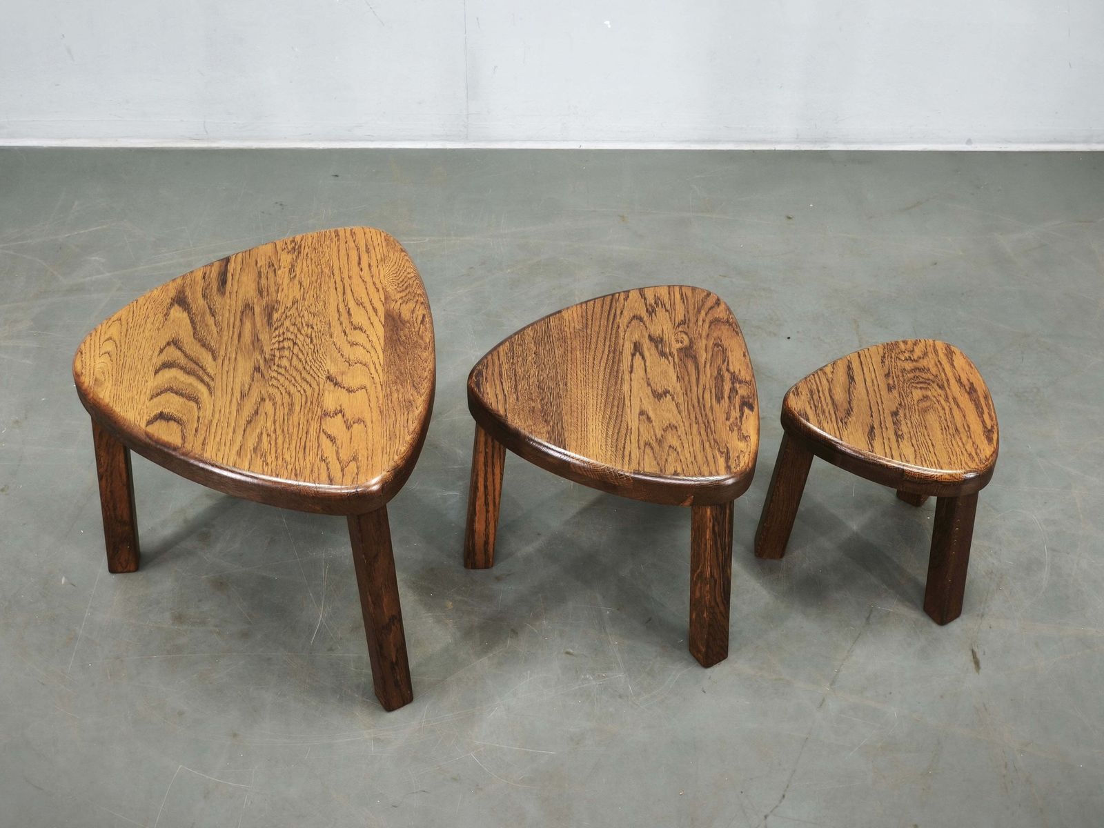 1960s Czechoslovak Mid Century Solid Oak Nesting Tables, Set Of Three photo vintage