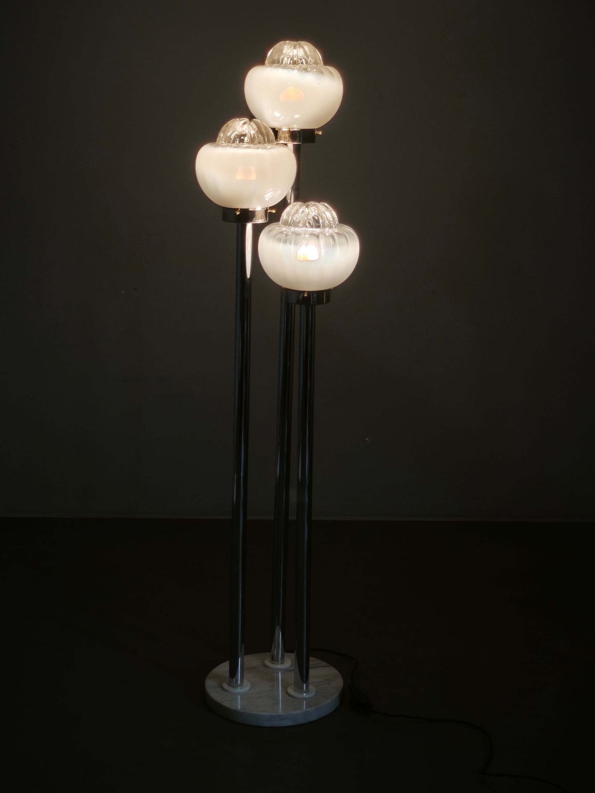1970s Italian Murano Glass, Chrome And Marble Three Light Floor Lamp photo for sale