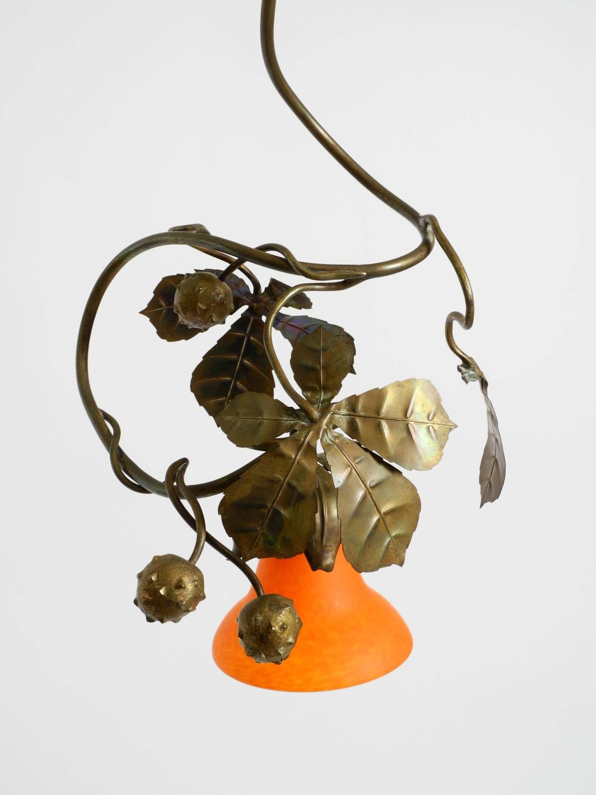 photo furniture Floral Bronze And Glass Ceiling Lamp From The 1930s, Signed By Daum Nancy France