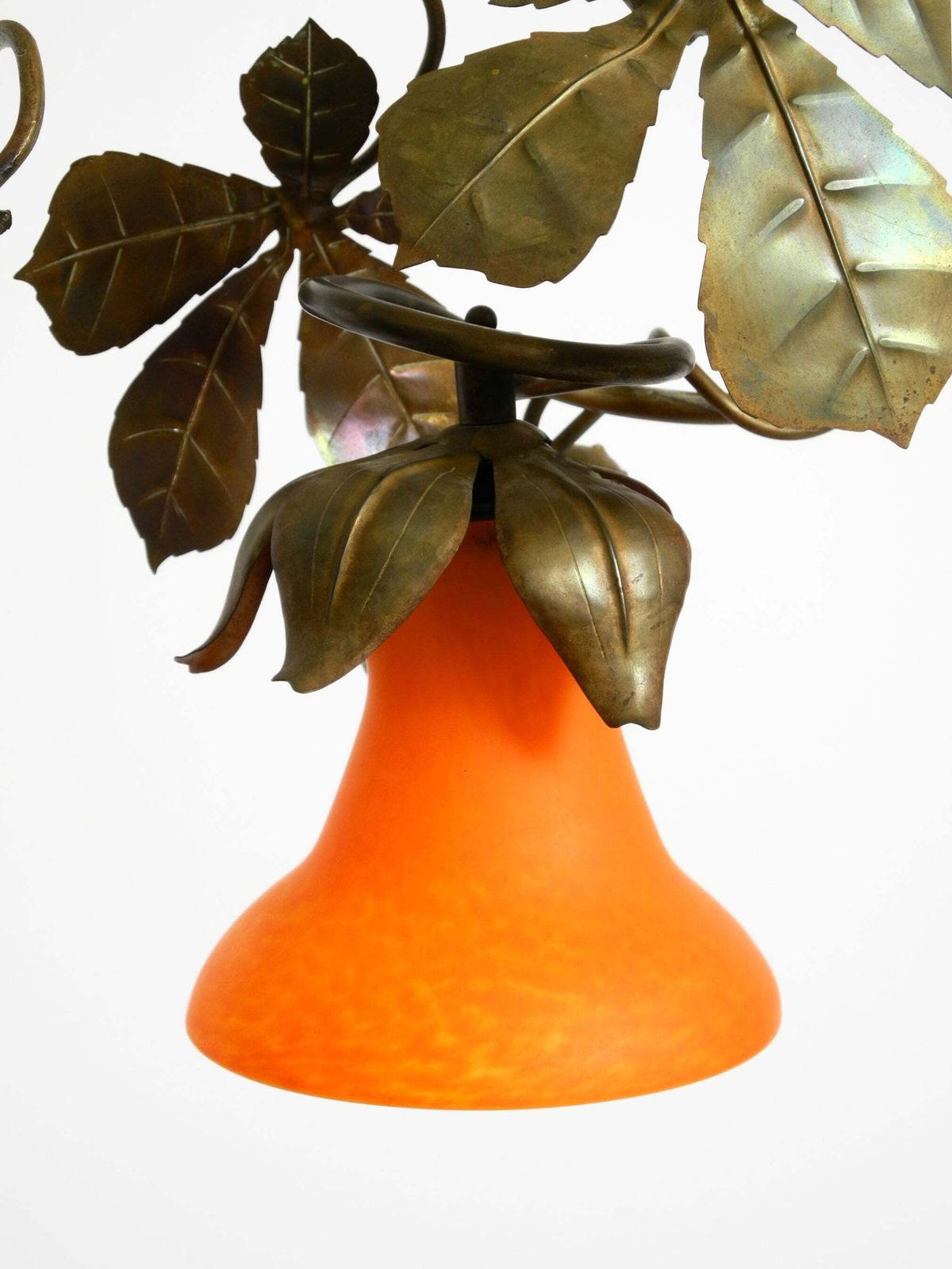 photo vinterior Floral Bronze And Glass Ceiling Lamp From The 1930s, Signed By Daum Nancy France
