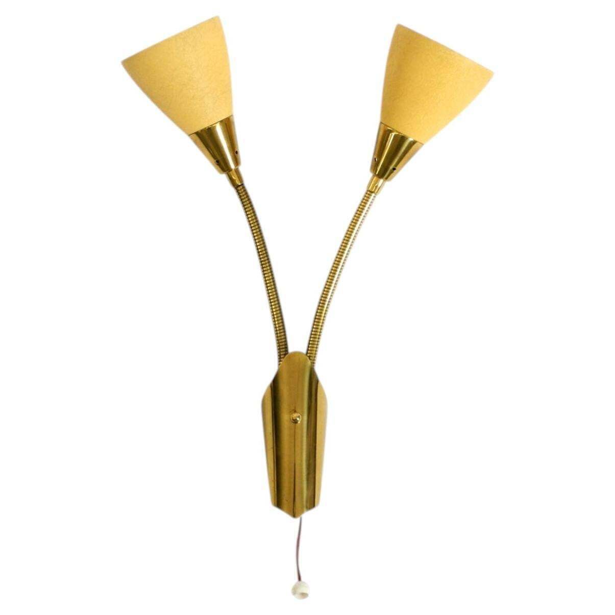 1950s Brass Wall Lamp With A Gooseneck And Double Shade By Cosack Lechten