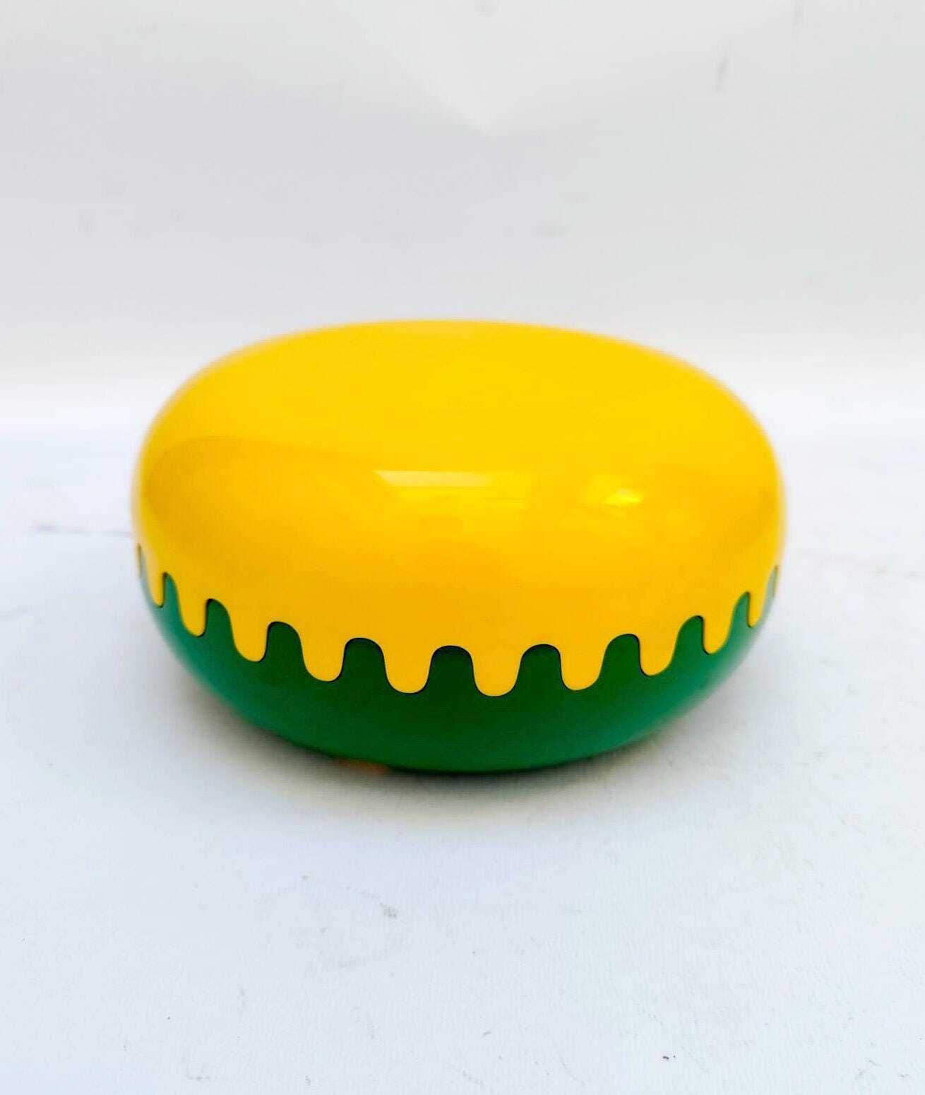 Clam Box Ashtray Designed By Alan Fletcher, Space Age Furniture, 1970s, Yellow And Green Advertising Bees photo furniture