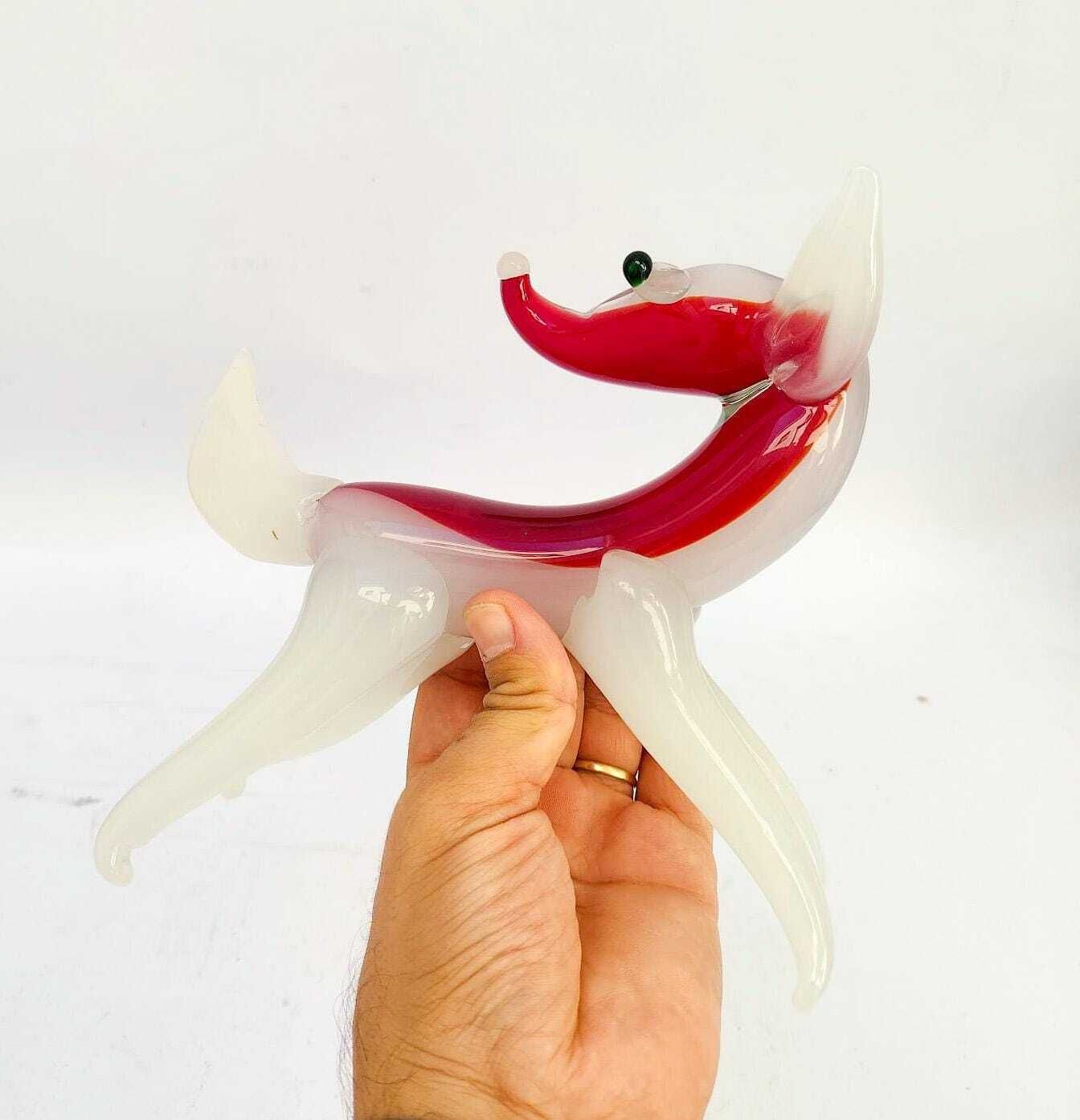 Murano glazen vossenfiguur, melkwit en rood, vintage Italiaans design photo vinterior