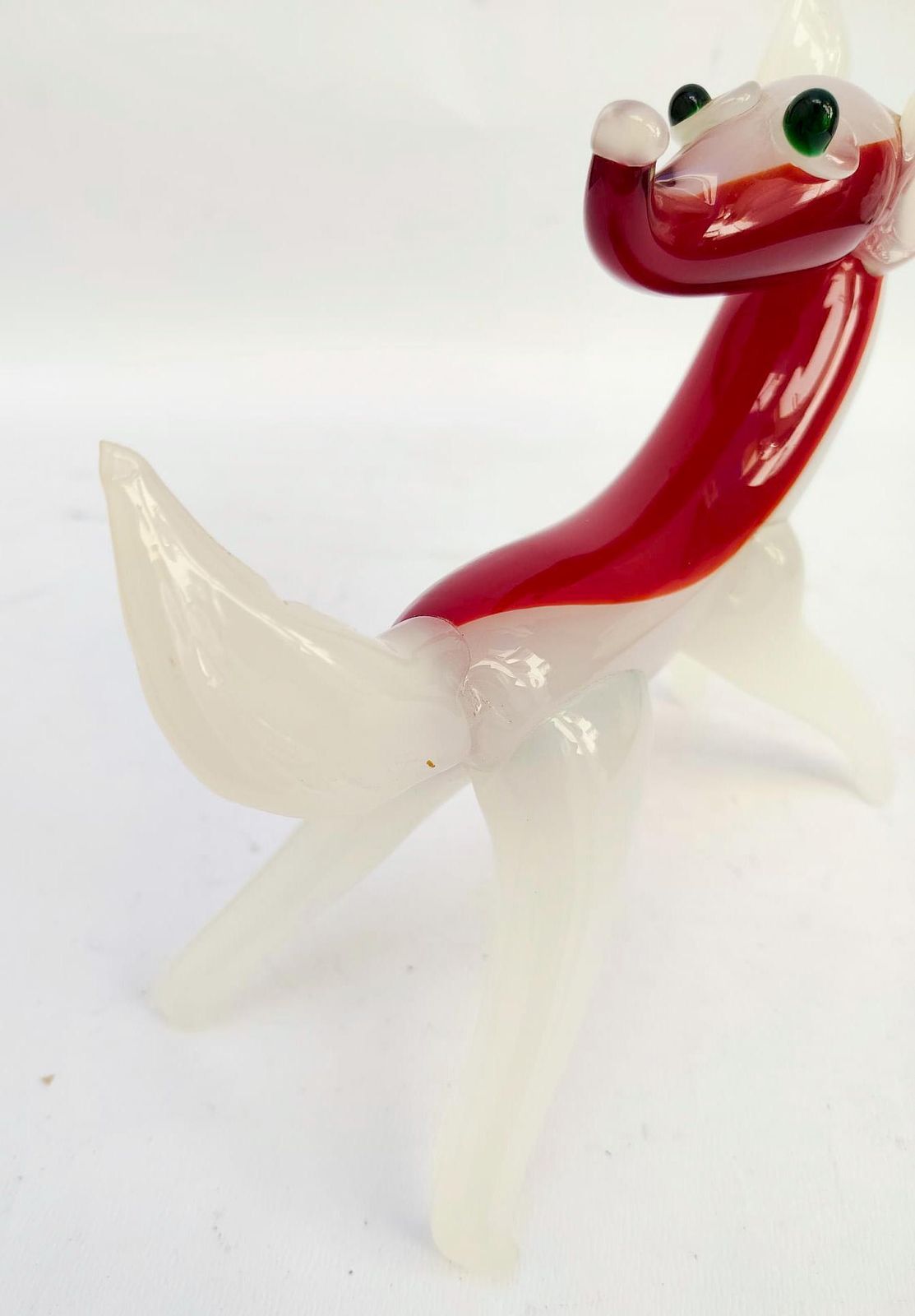 Murano glazen vossenfiguur, melkwit en rood, vintage Italiaans design photo buy