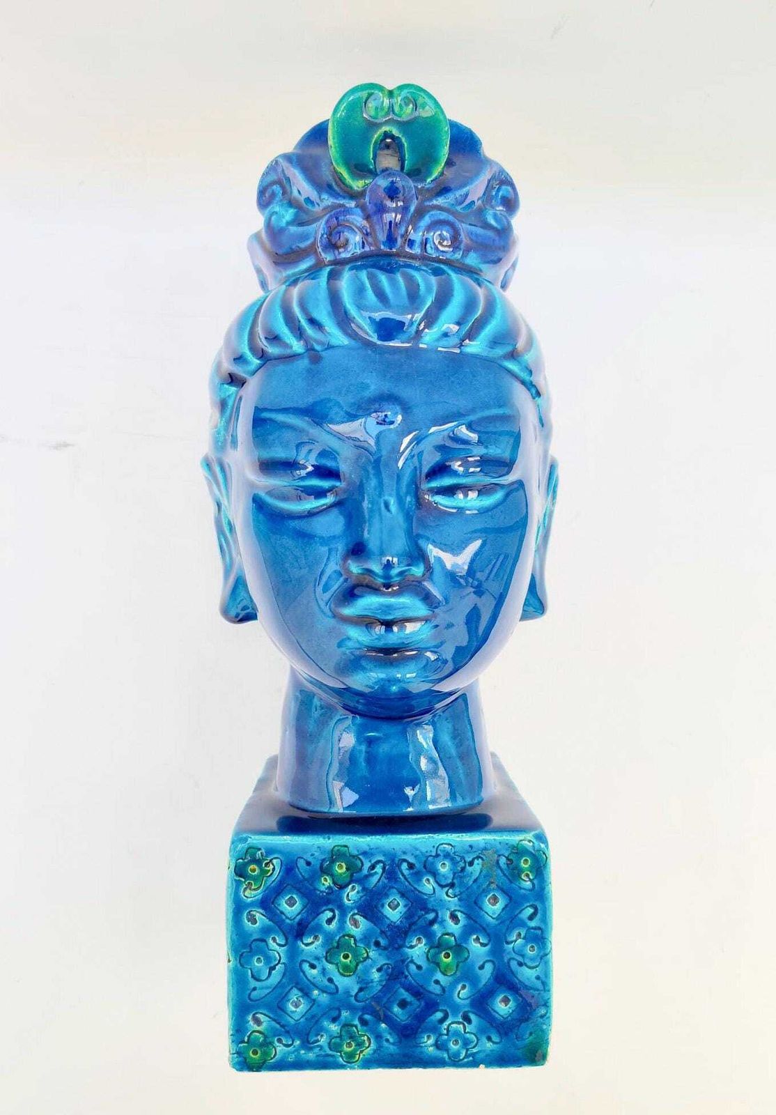 Bitossi Goddess Kwan Yin Designed By Aldo Londi, Rimini Blu Decoration, Vintage Mid Century Ceramic Sculpture Statue photo furniture